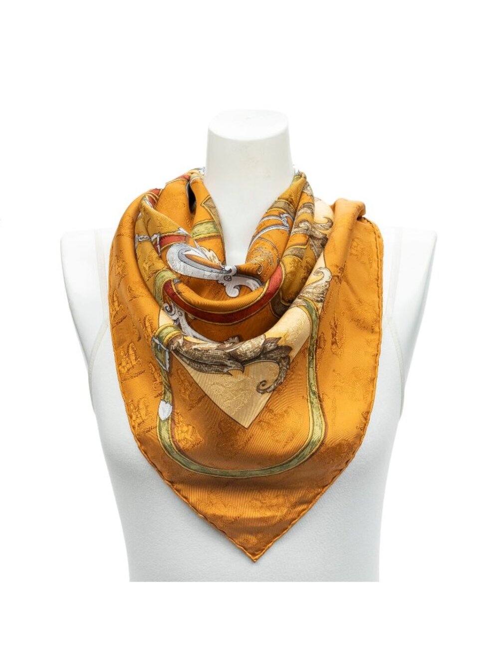 Hermes Scarf Tan Beige Jacquard Silk